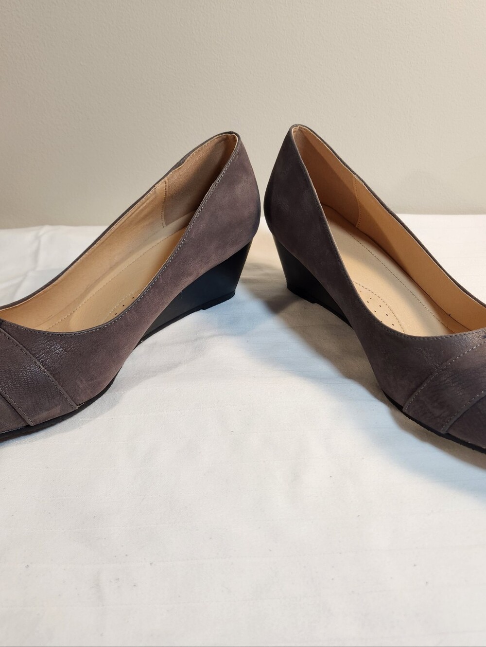 Women's Taupe Suede Wedge Pumps